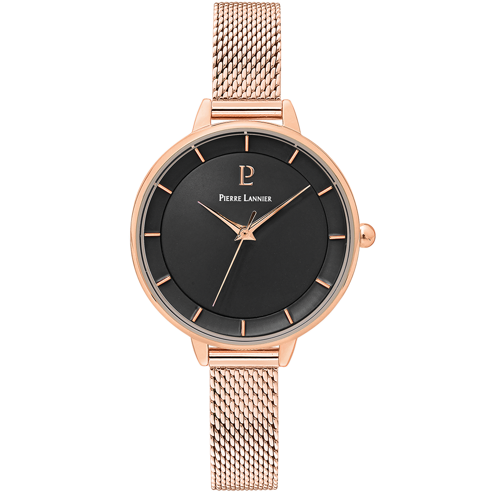 Montre Femme DELICE Cadran Noir Bracelet Acier Doré-rose