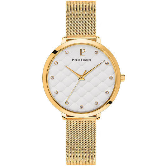 Montre Femme GRACE Cadran Blanc Bracelet Acier milanais Doré