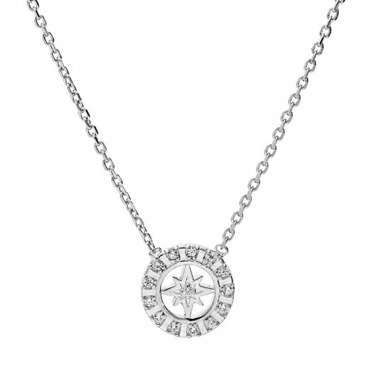 COLLIER ARGENT RHODIE ETOILE DU NORD OXYDES BLANCS SERTIS