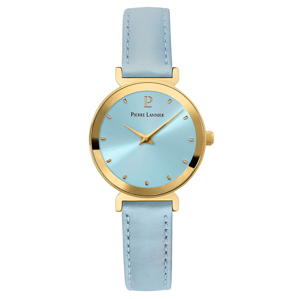 Montre Femme LIGNE PURE Cadran Bleu Bracelet Cuir Bleu