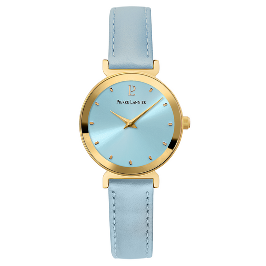 Montre Femme LIGNE PURE Cadran Bleu Bracelet Cuir Bleu