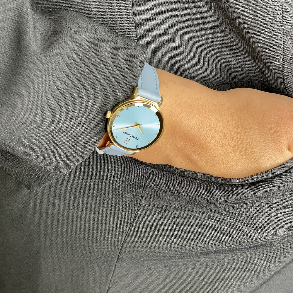 Montre Femme LIGNE PURE Cadran Bleu Bracelet Cuir Bleu