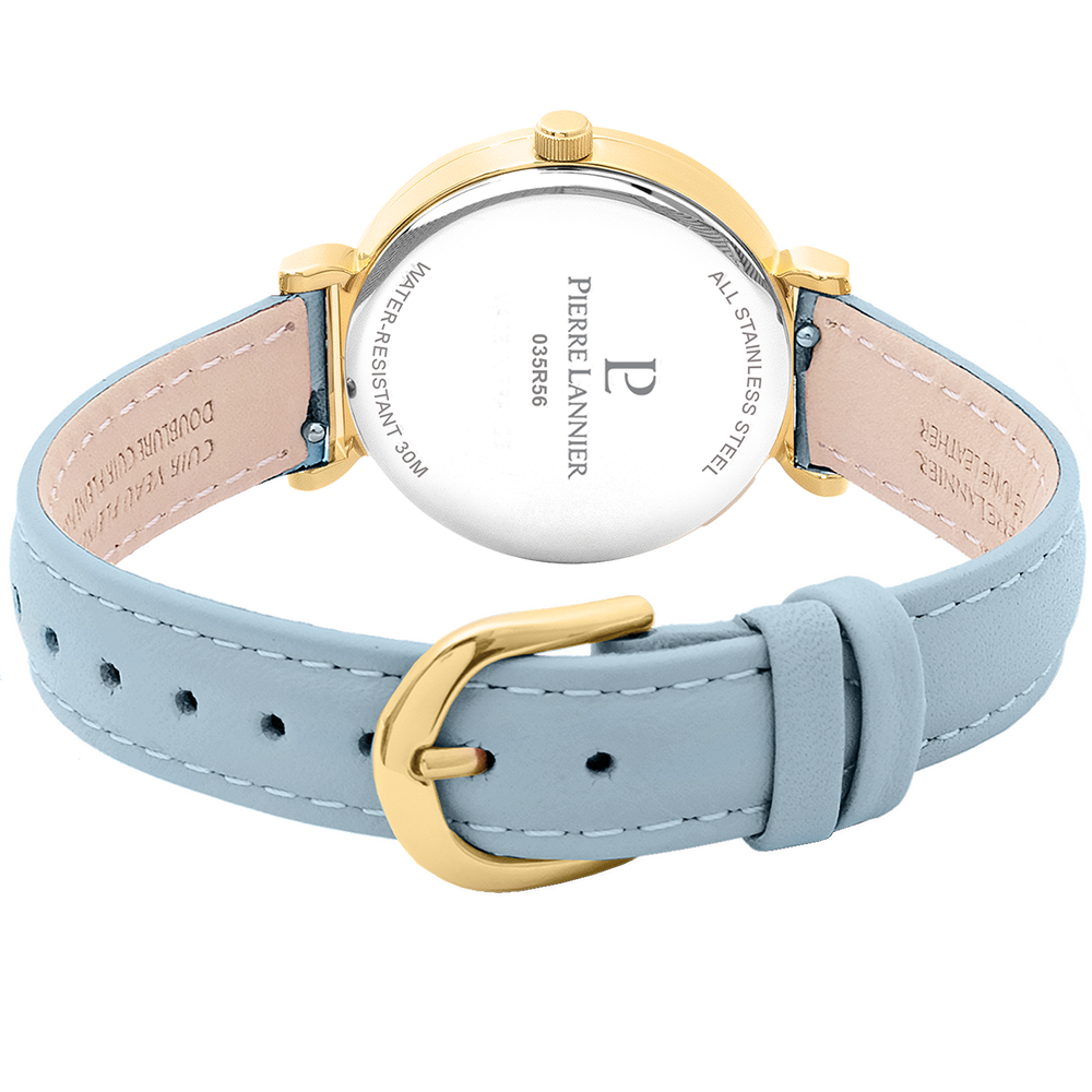 Montre Femme LIGNE PURE Cadran Bleu Bracelet Cuir Bleu