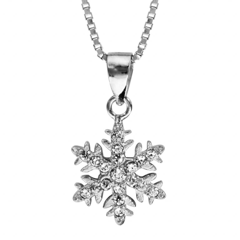 COLLIER ARGENT RHODIE PENDENTIF FLOCON DE NEIGE