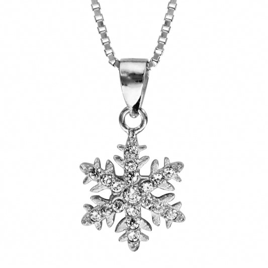 COLLIER ARGENT RHODIE PENDENTIF FLOCON DE NEIGE