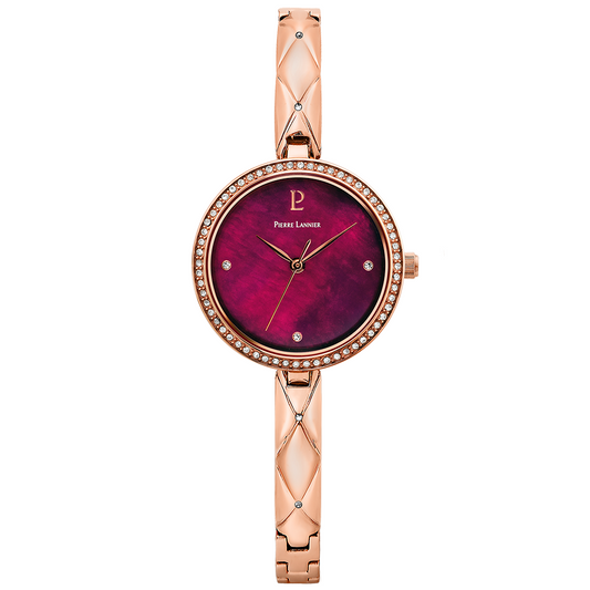 Montre Femme LEIA Cadran Framboise Bracelet Acier Doré- rose