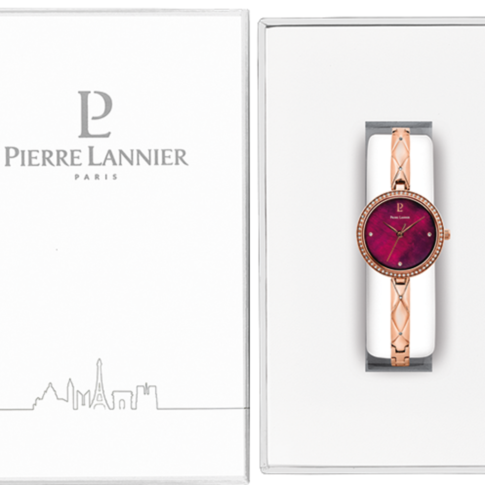 Montre Femme LEIA Cadran Framboise Bracelet Acier Doré- rose