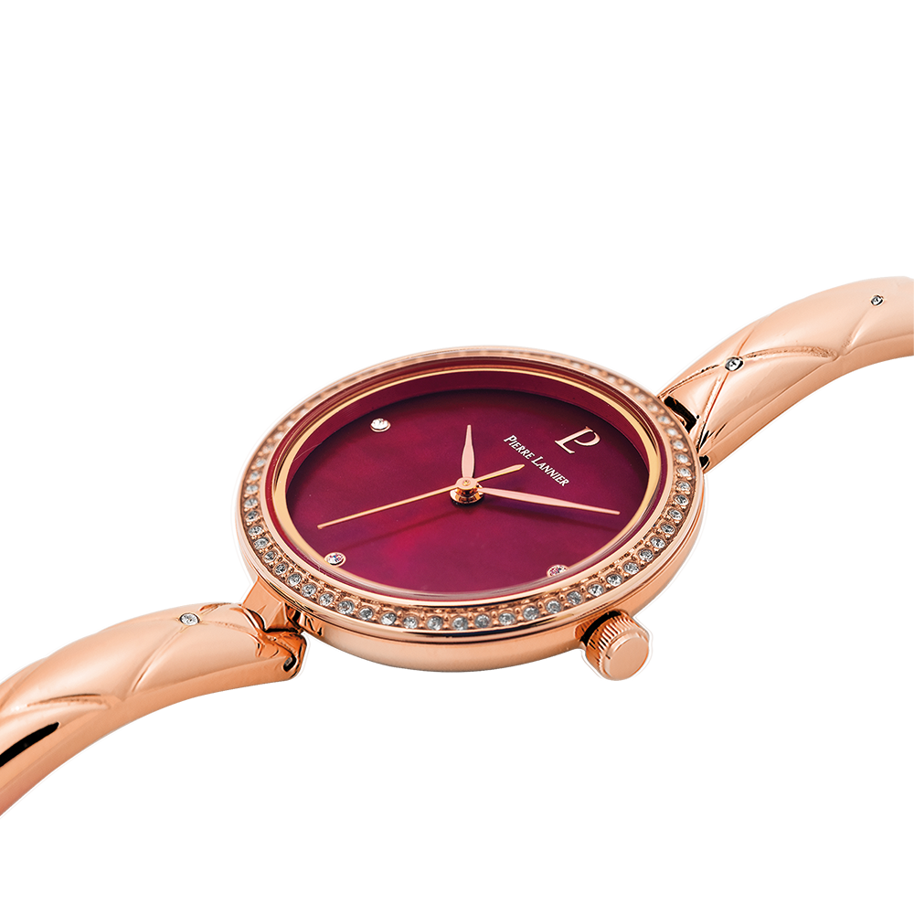 Montre Femme LEIA Cadran Framboise Bracelet Acier Doré- rose