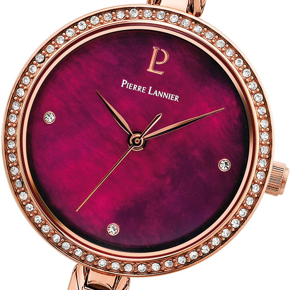 Montre Femme LEIA Cadran Framboise Bracelet Acier Doré- rose