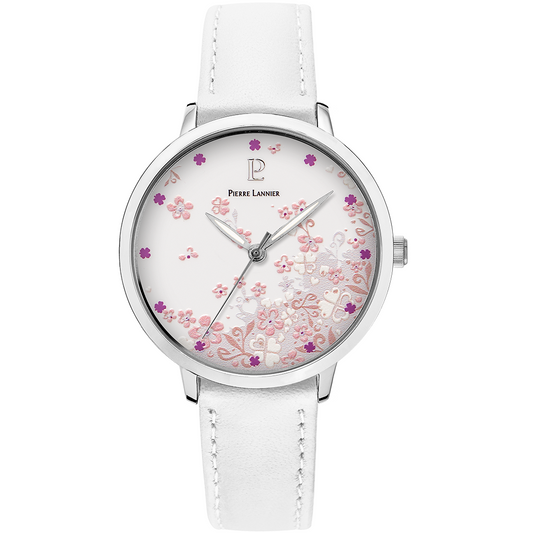 Montre Femme TALLIA Cadran Blanc Bracelet Cuir Blanc