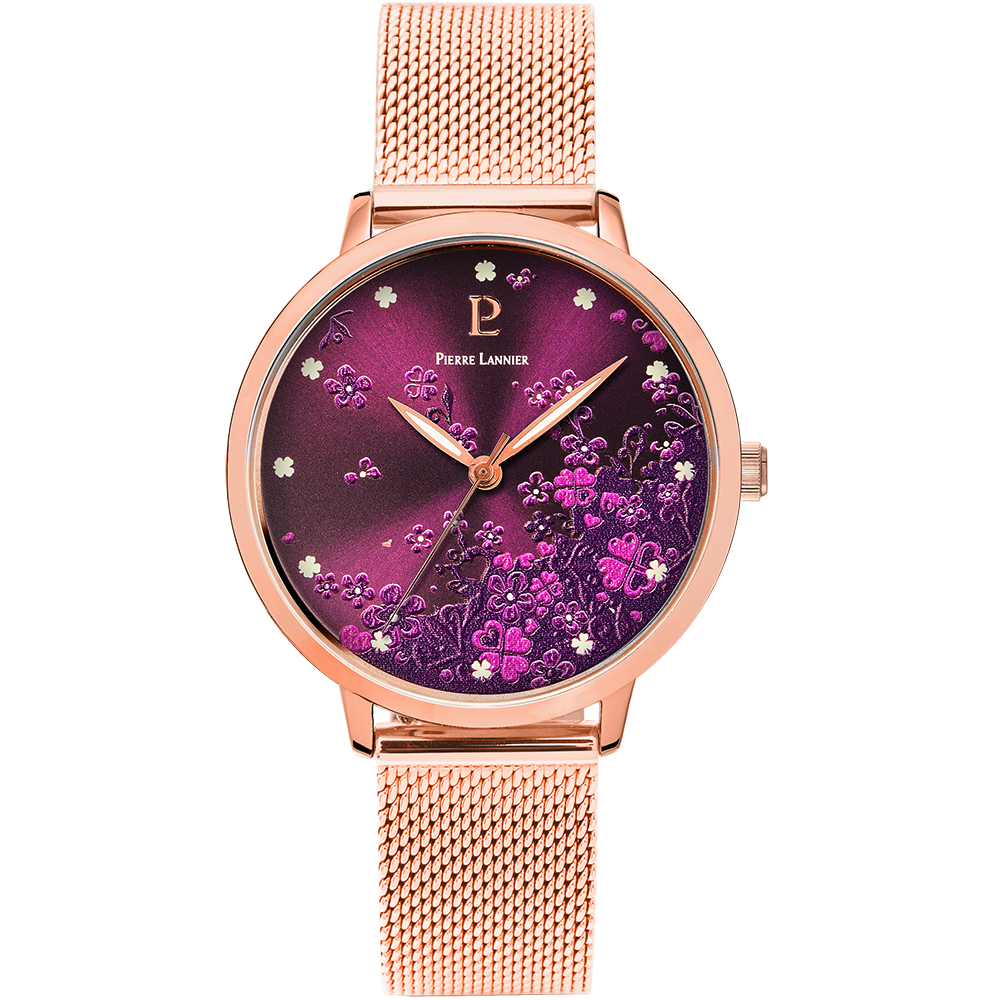 Montre Femme TALLIA Cadran Violet Bracelet Acier milanais Doré-rose