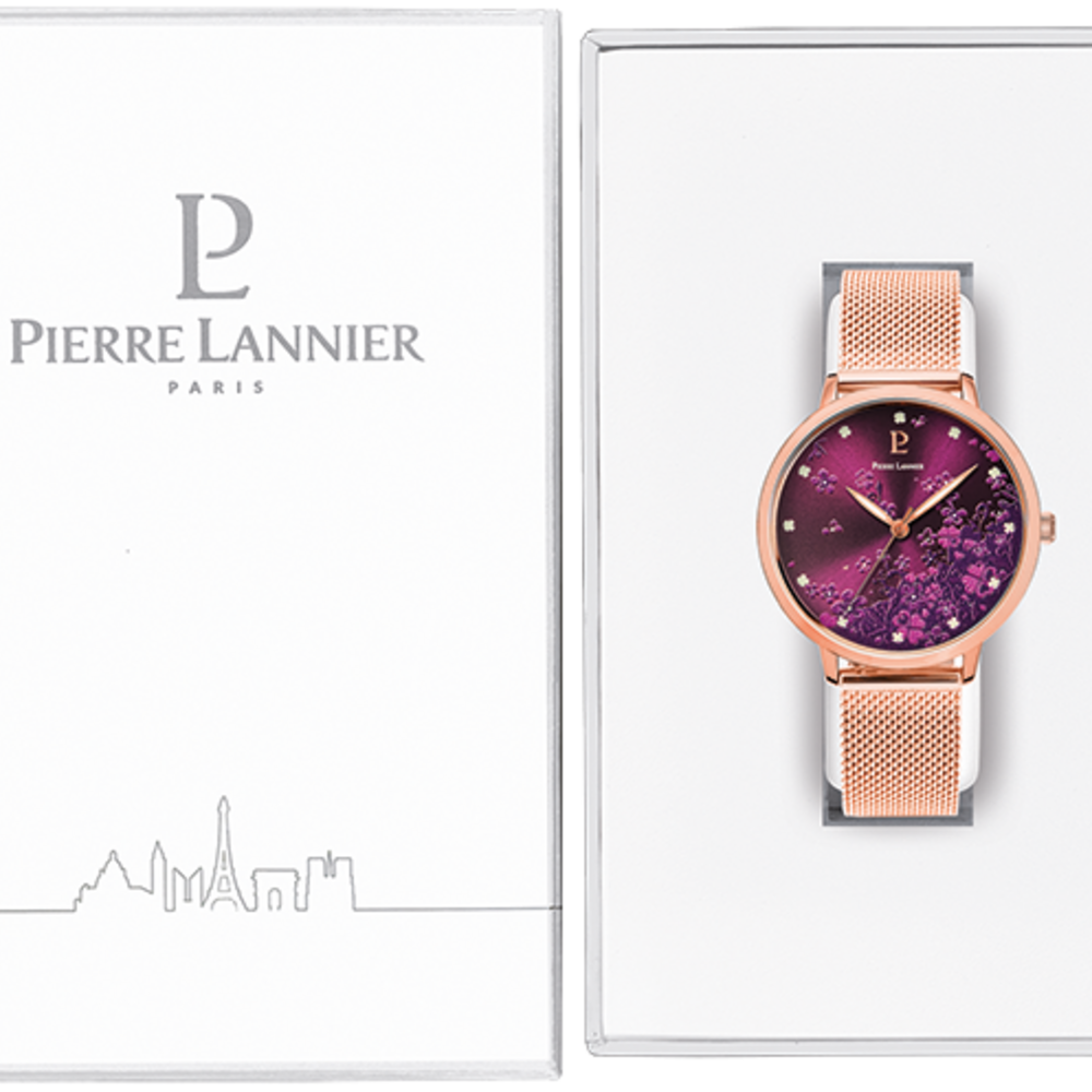 Montre Femme TALLIA Cadran Violet Bracelet Acier milanais Doré-rose