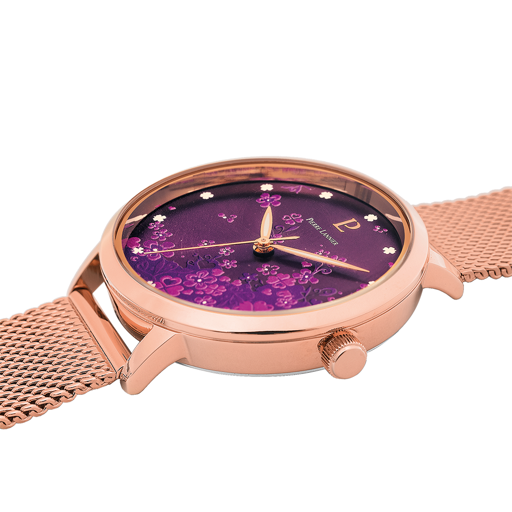 Montre Femme TALLIA Cadran Violet Bracelet Acier milanais Doré-rose