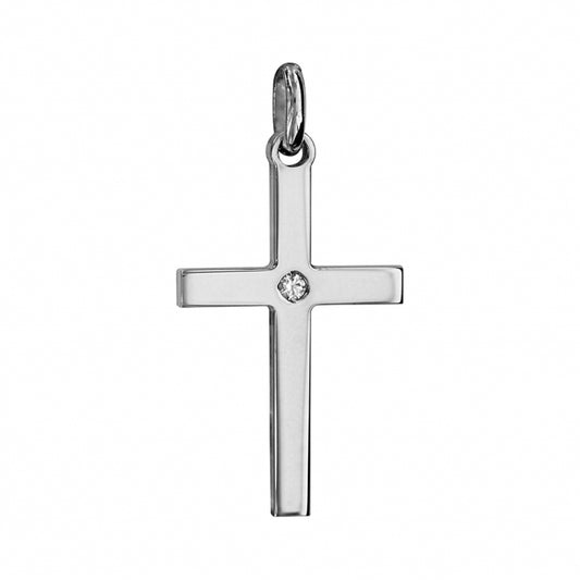 PENDENTIF MOYENNE CROIX ARGENT ET OXYDE BLANC