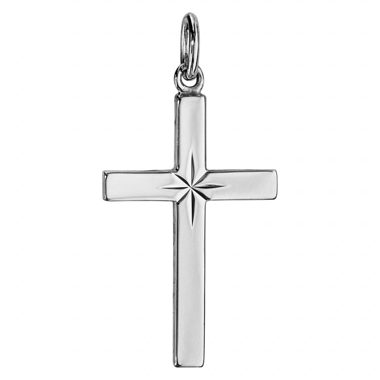 PENDENTIF CROIX ARGENT RHODIE DIAMANTE ETOILE 27MM