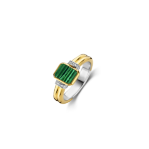 Bague argent doré sertie d'une pierre verte (malachite)