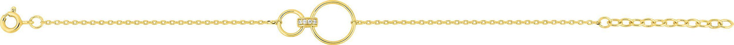 Bracelet en plaqué or jaune 19 carats motif 2 cercles avec oxydes de zirconiums