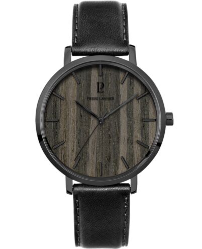 Montre Homme NATURE Cadran Noir Bracelet Cuir Noir