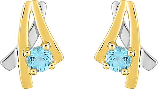 Boucles d'oreilles bicolore or blanc or jaune 750 millièmes serties d'une topaze