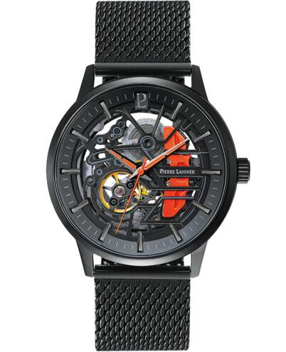 Montre Homme PADDOCK Cadran Noir et Orange Bracelet Acier milanais Noir