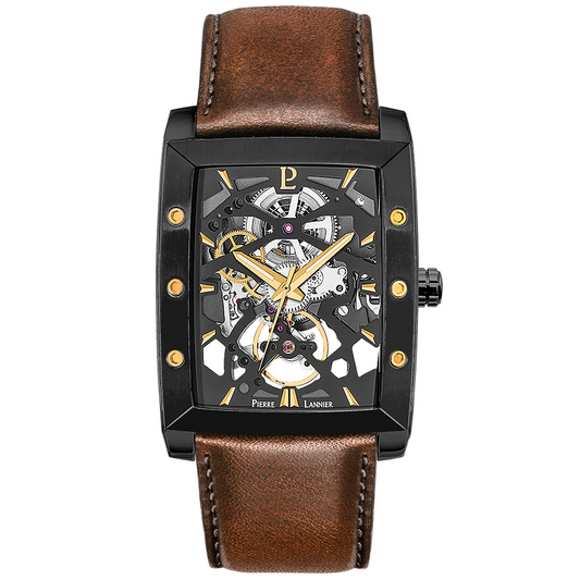 Montre Homme HECTOR Cadran Noir Bracelet Cuir Brun