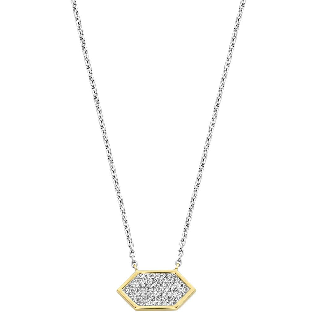 Collier en argent TI SENTO hexagone pavé d'oz