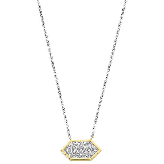 Collier en argent TI SENTO hexagone pavé d'oz