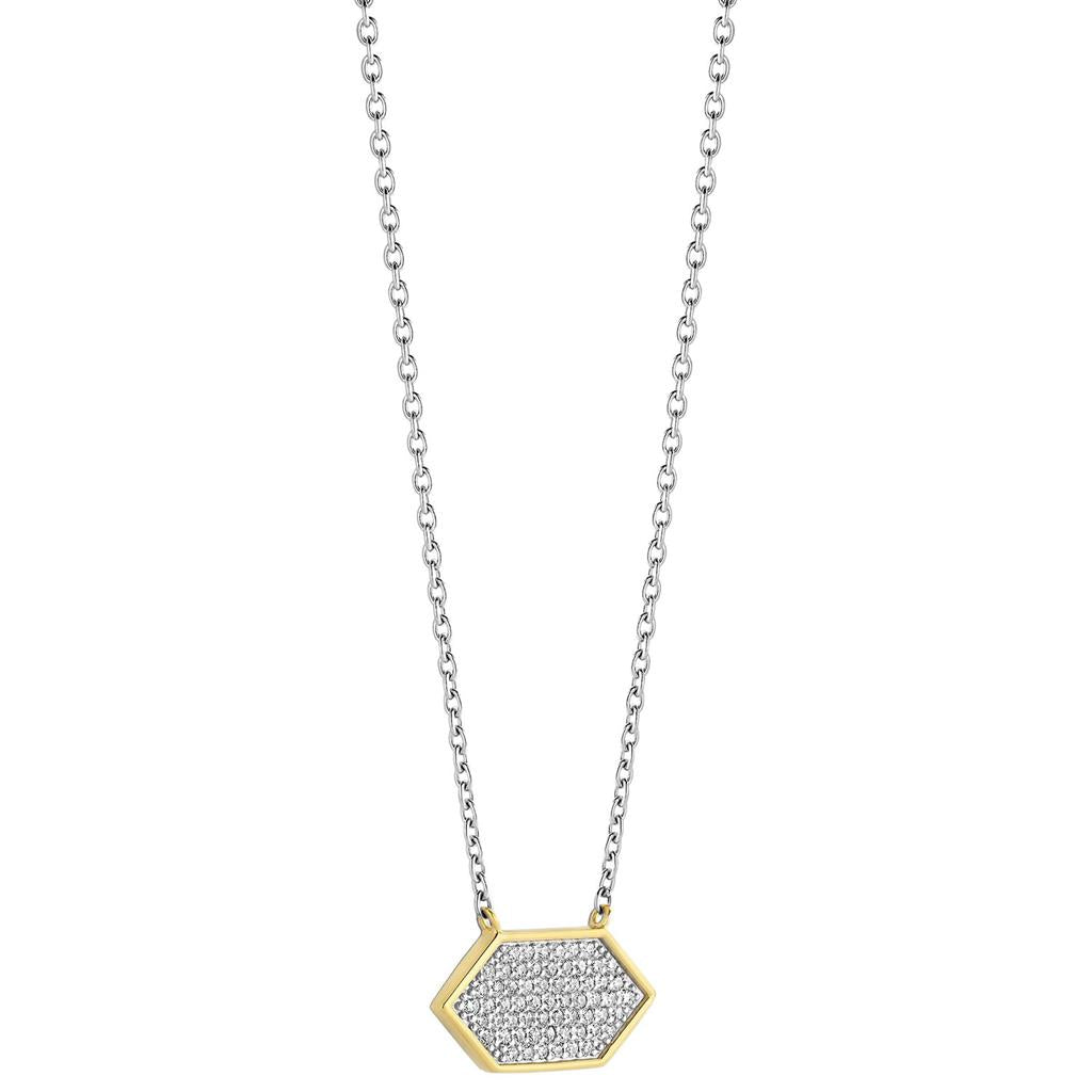 Collier en argent TI SENTO hexagone pavé d'oz