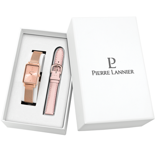 Coffret Femme ARIANE Cadran Doré rose Bracelet Cuir Rose