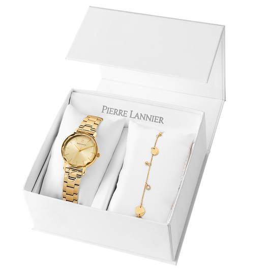 Coffret Femme MULTIPLES Cadran Doré Bracelet Acier Doré