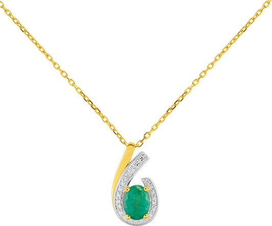 Collier en or jaune serti d'une émeaude et de diamants