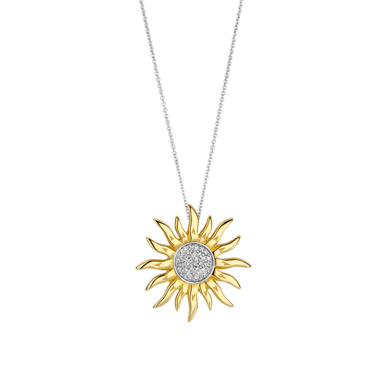 Collier en argent et argent doré soleil serti d'oxydes de zirconium