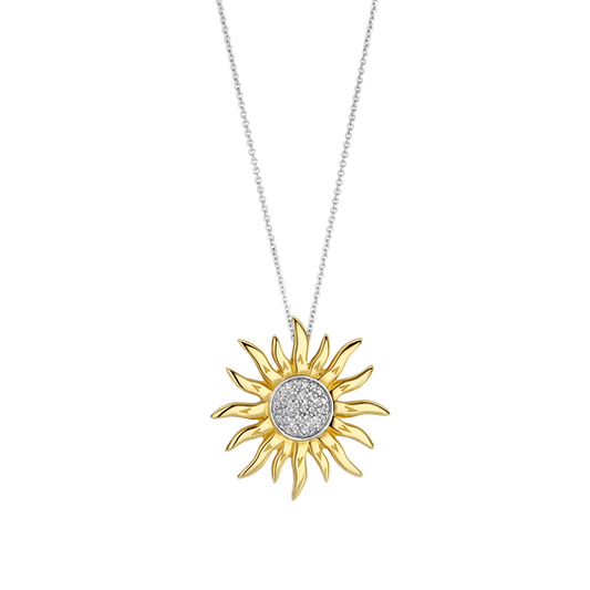 Collier en argent et argent doré soleil serti d'oxydes de zirconium