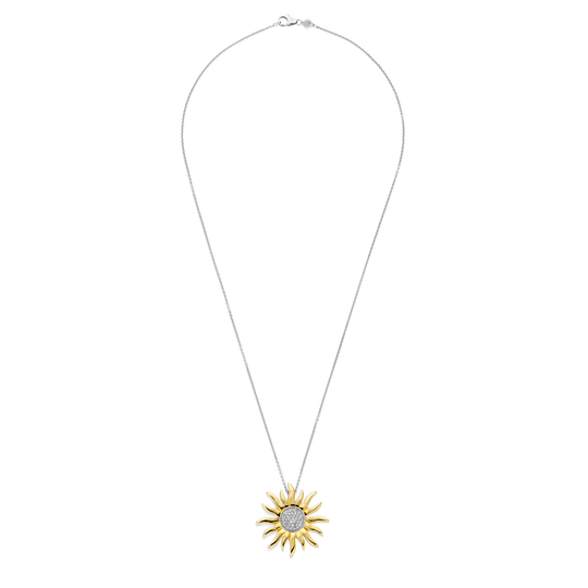 Collier en argent et argent doré soleil serti d'oxydes de zirconium