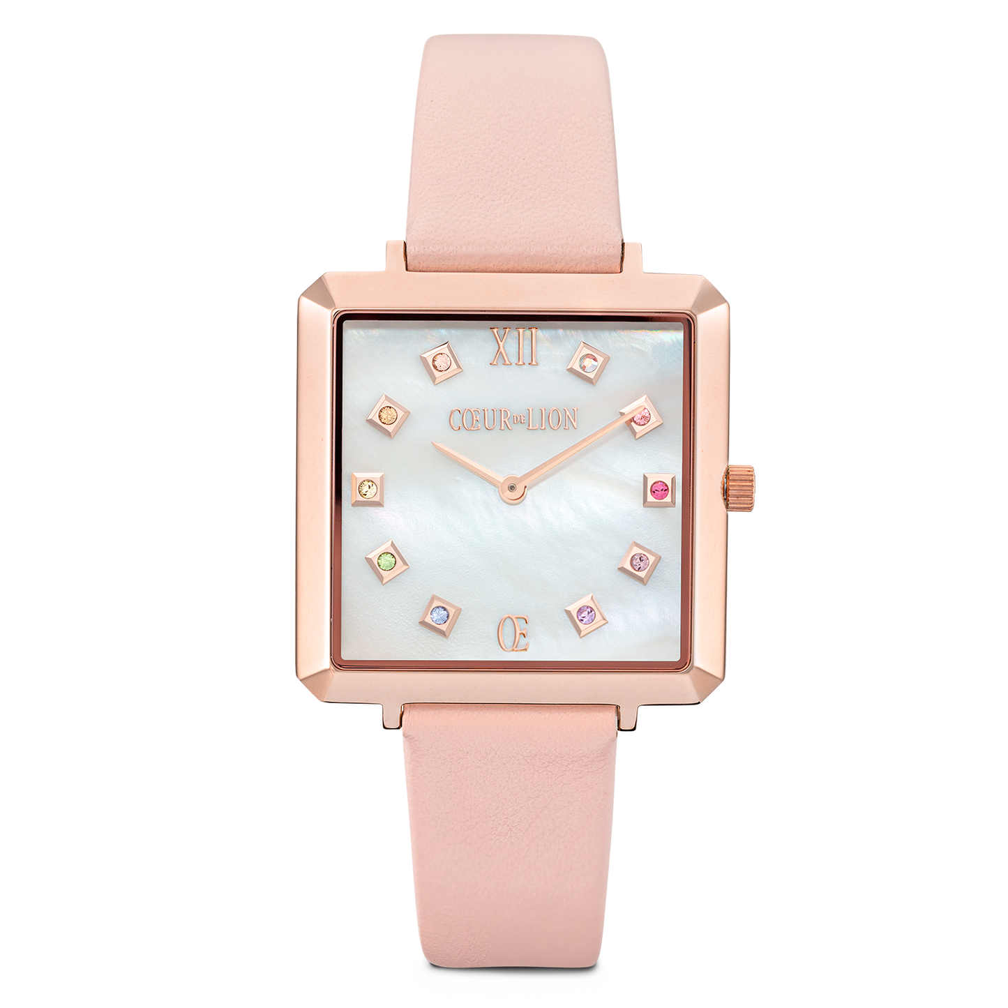 Montre Iconic Square Nacre Or Rose Bracelet Cuir Romantic Rose