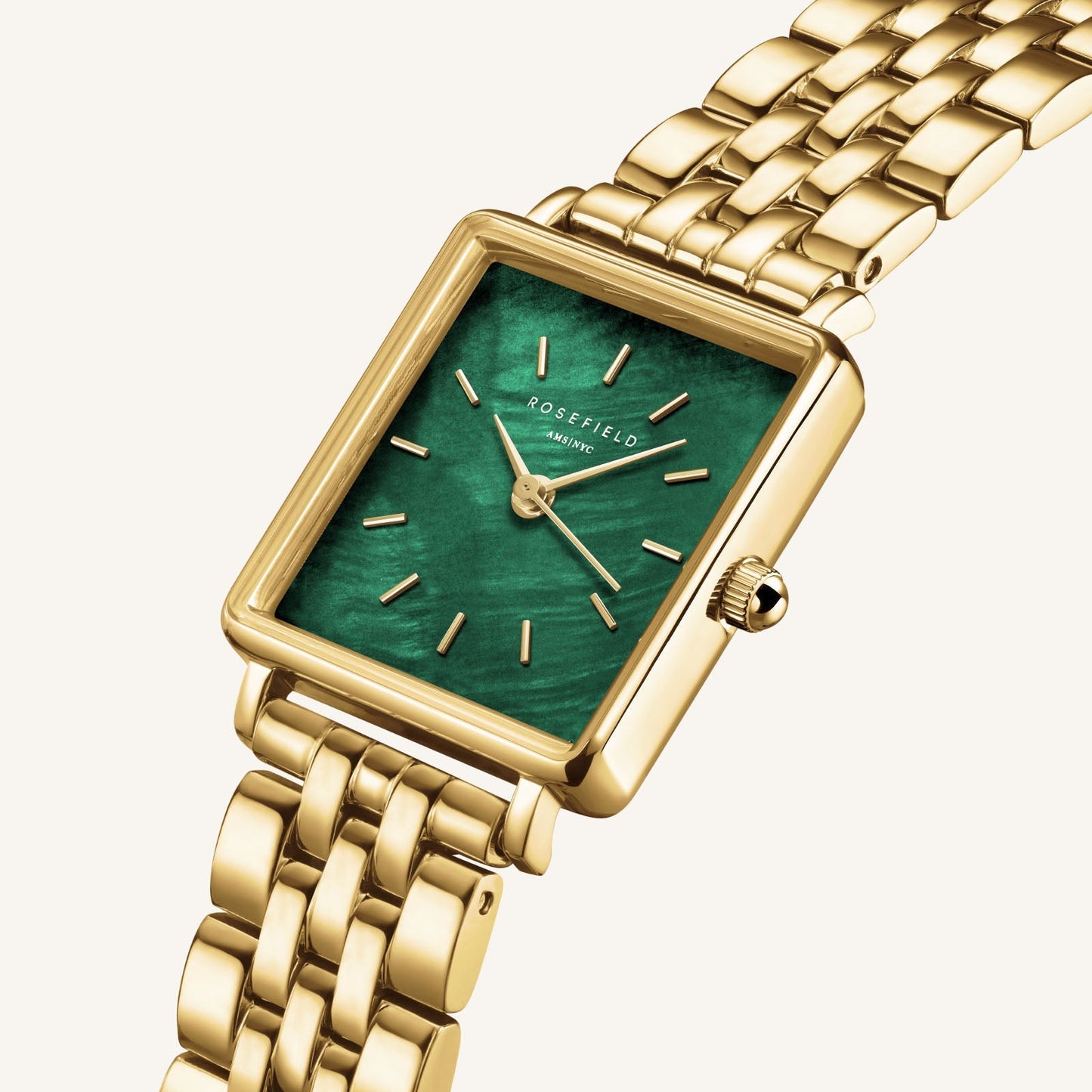 Montre rectangle dorée et verte