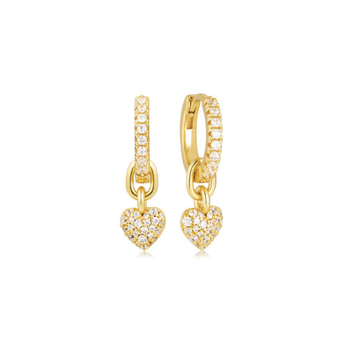 Boucles d'oreilles pendantes en plaqué or 18 carats avec oxydes de zirconium et breloque détachable - Élégance et polyvalence