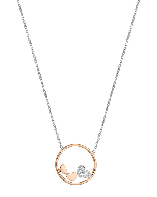 Collier en or avec pendentif cercle et petits coeurs