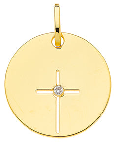 Médaille avec croix ajourée et diamant en or jaune