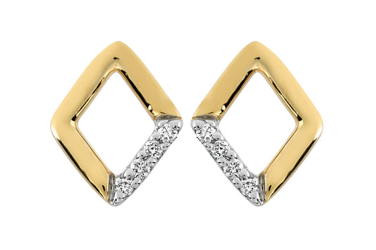 Boucles d'oreilles losanges en or jaune 18 carats serties de diamants.