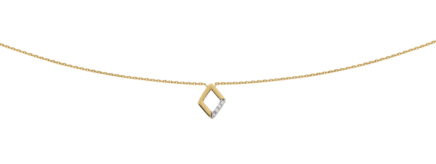 Collier en or jaune 18 carats avec un motif losange serti de diamants.