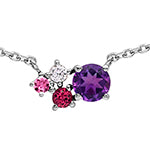 Collier en or gris serti d'améthystes, de rhodolites, de saphirs roses et d'oz