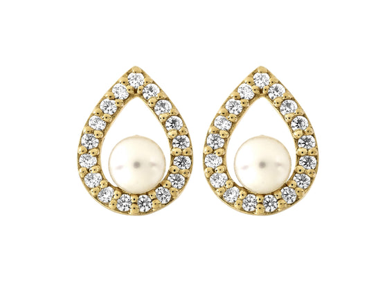 Boucles d'oreilles gouttes en or, perles et d'oxydes de zirconium