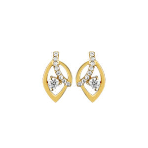 Boucles d'oreilles feuilles en or jaune et oxydes de zirconium