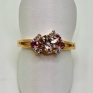 Bague or rose diamants, tourmaline et morganite