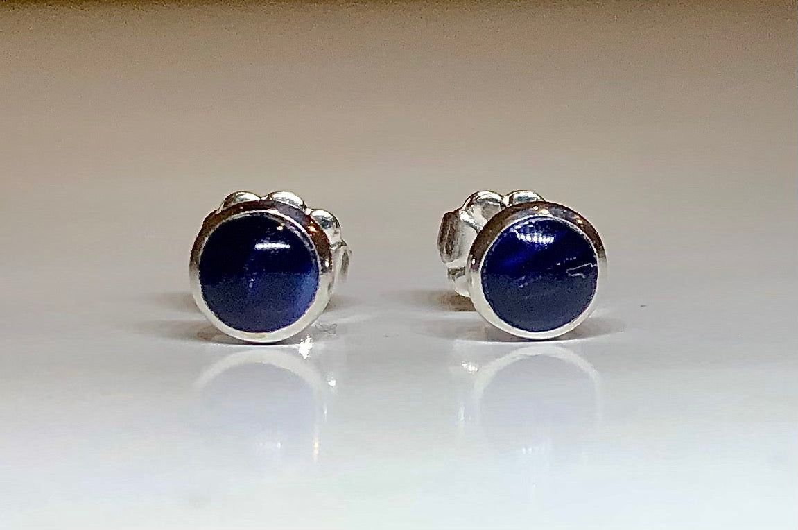 Boucles d'oreilles Clozeau or gris et pierre bleue