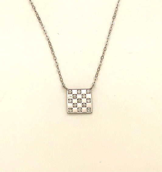 Collier Clozeau damier en or gris et diamants