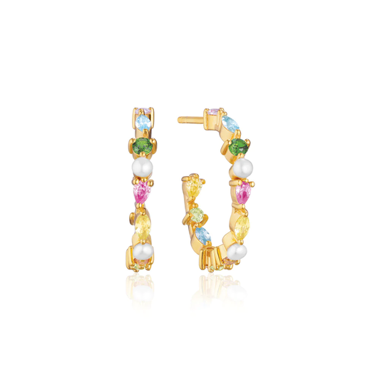 Boucles d'oreilles Sif Jakobs ADRIA MEDIO en argent doré serties d'oz multicolores et perles