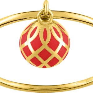 Bague or jaune et pampille en laque rouge corail