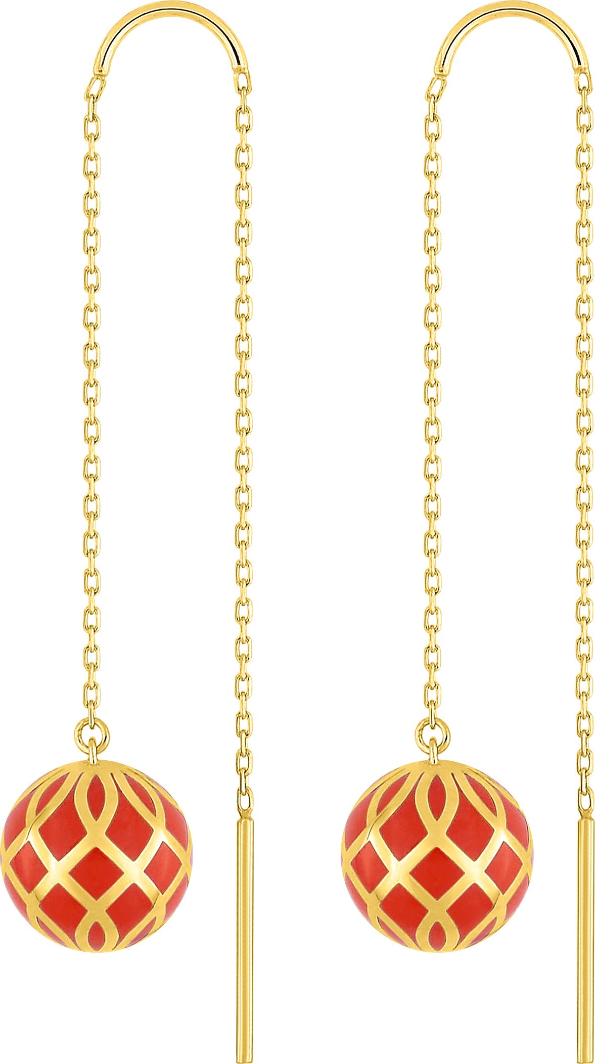 Boucles d'oreilles or jaune et laque rouge